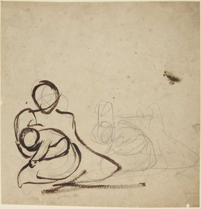 Studi su una donna seduta con un bambino in braccio da George Romney