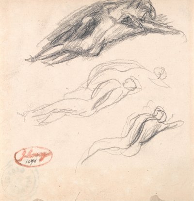Tre schizzi di una figura addormentata, probabilmente Adamo ed Eva, per "Satana scoperto all