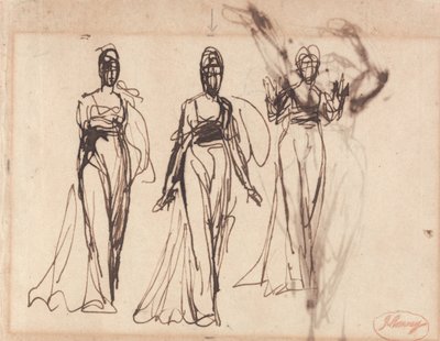 Tre studi di una donna in piedi, probabilmente Lady MacBeth da George Romney