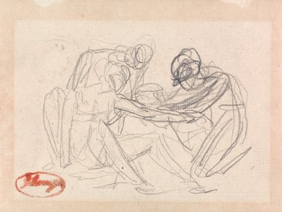 Due figure inginocchiate davanti a una figura seduta da George Romney