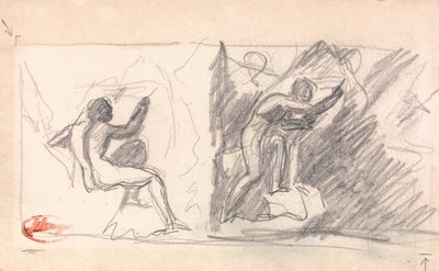 Due schizzi: Nudo maschile seduto, vista posteriore; Figura in piedi che gesticola da George Romney