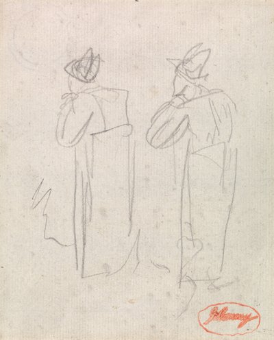 Due figure in piedi che indossano cappelli alti da George Romney