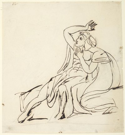Due figure sedute; sul retro: studi di gruppi di tre figure da George Romney