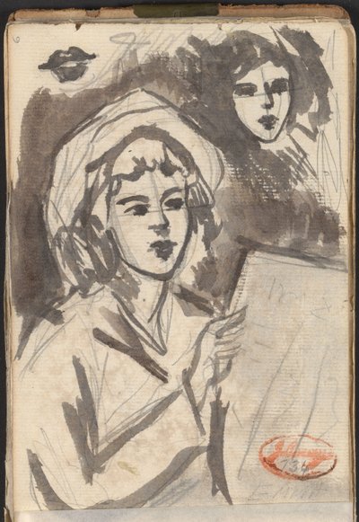 Donna che legge e studio del volto da George Romney