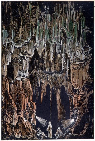 Le lampade erano appese a una sporgenza di lava in "Viaggio al centro della Terra" di Jules Verne da George Roux
