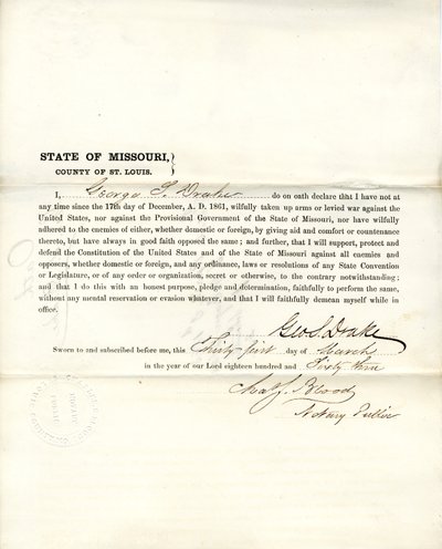 Giuramento di fedeltà di George S. Drake del Missouri, Contea di St. Louis da George S. Drake