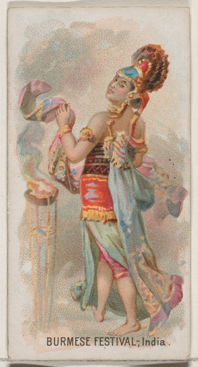Festival birmano, India, dalla serie Holidays N80 per sigarette Duke, 1890 da George S. Harris and Sons