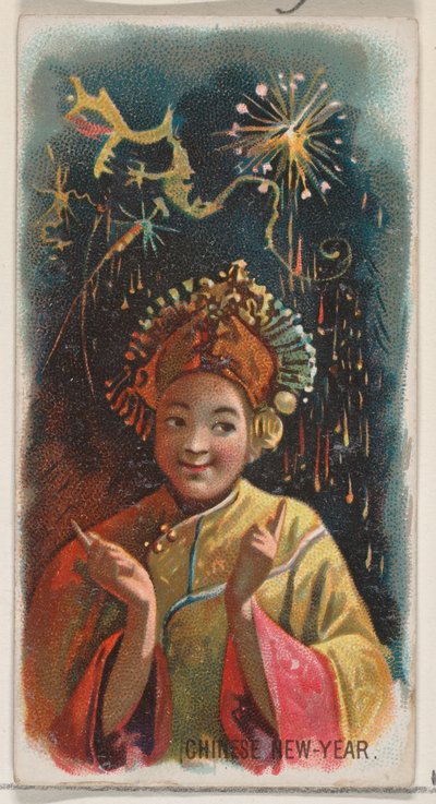 Capodanno cinese, dalla serie Holidays N80 per sigarette Duke, 1890 da George S. Harris and Sons