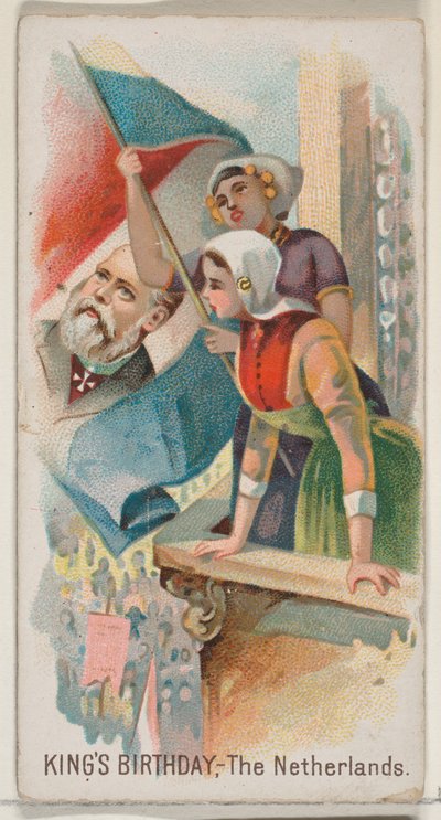 Compleanno del re, Paesi Bassi, dalla serie Holidays N80 per sigarette Duke, 1890 da George S. Harris and Sons