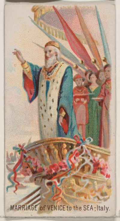 Matrimonio di Venezia con il mare, Italia, dalla serie Holidays N80 per sigarette Duke, 1890 da George S. Harris and Sons