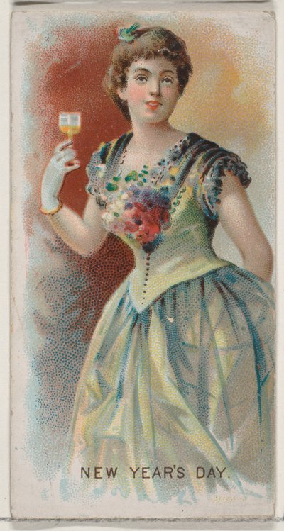 Capodanno, Stati Uniti, dalla serie Holidays N80 per sigarette Duke, 1890 da George S. Harris and Sons