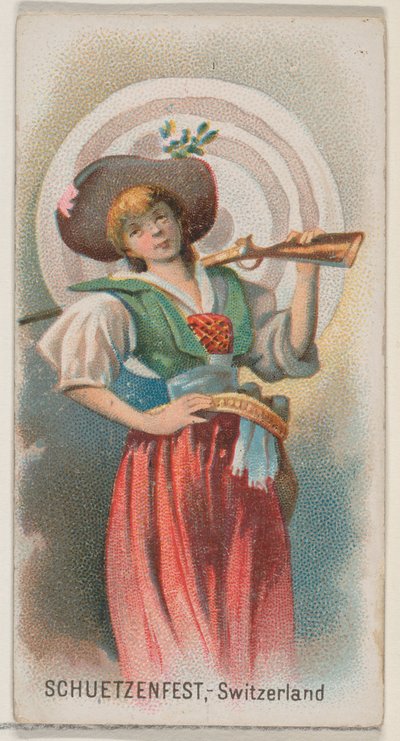 Schuetzenfest, Svizzera, dalla serie Holidays N80 per sigarette Duke, 1890 da George S. Harris and Sons