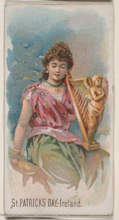Giorno di San Patrizio, Irlanda, dalla serie Holidays N80 per sigarette Duke, 1890 da George S. Harris and Sons