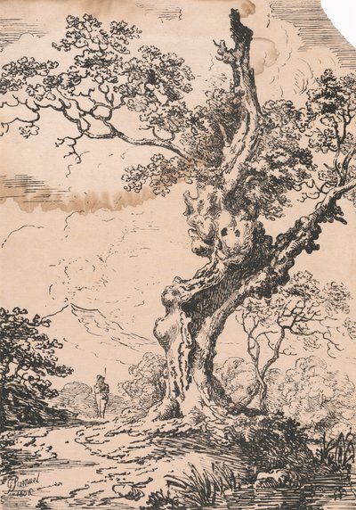 Uomo e grande albero nel paesaggio da George Samuel