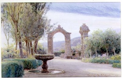 Un giardino italiano con una fontana e due archi da George Samuel Elgood