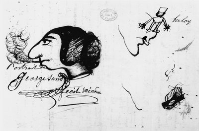 George Sand che Fuma (1804-76) caricaturata da se stessa da George Sand