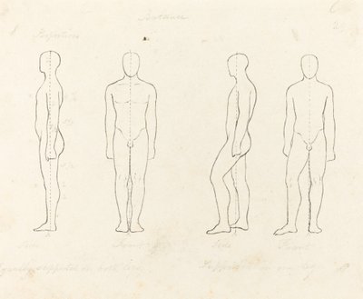 Estensione del Movimento, Vista Frontale e Laterale Equilibrata, Supportata su una Gamba da George Scharf after John Flaxman