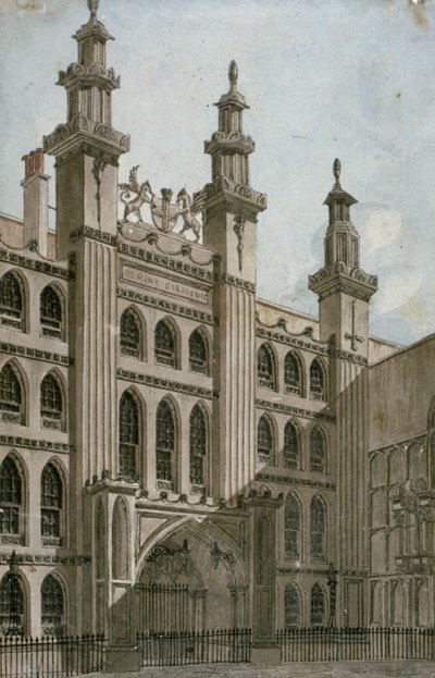 Vista sud-ovest della facciata della Guildhall, Città di Londra, 1810 da George Shepherd