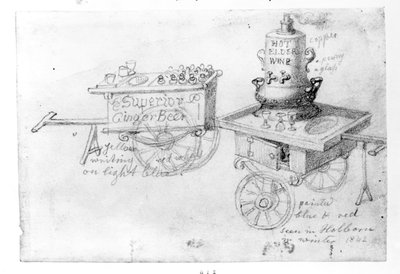 Bancarelle di birra allo zenzero e vino caldo di sambuco a Holborn, 1842 da George Snr Scharf