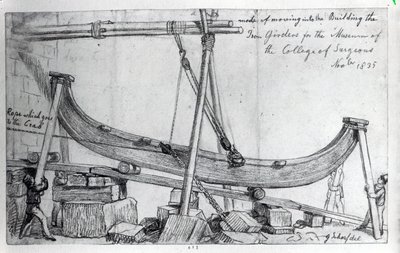 Spostamento delle travi di ferro utilizzate per costruire il Museo Hunterian al Royal College of Surgeons, 1835 da George Snr Scharf