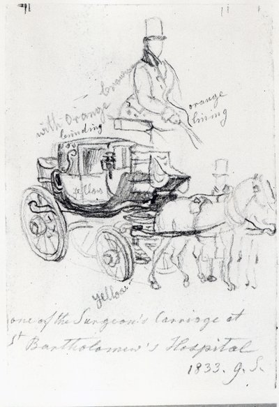 Carrozza del chirurgo al St. Bartholomews Hospital, Londra, 1833 da George Snr Scharf