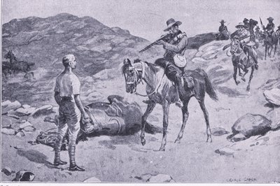Un atto di valore durante la marcia verso Hoopstad, Dopo Pretoria: La guerra di guerriglia pubblicata da Harmsworth Bros Limited 1901 da George Soper