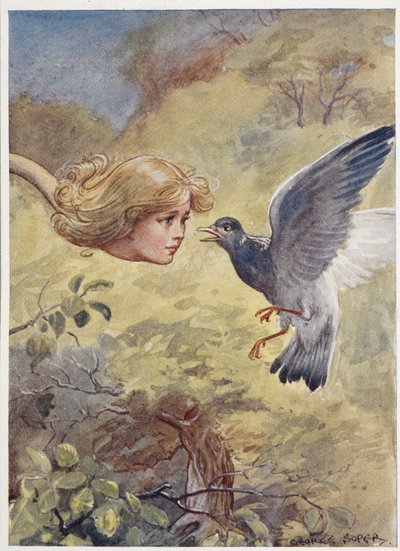 Alice con un collo lungo, spaventando un piccione da George Soper