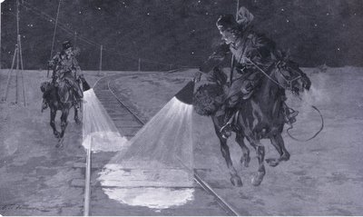 Su una ferrovia manciuriana: Pattuglia notturna, illustrazione da Cassells History of the Russo-Japanese War Vol 1, c.1900 da George Soper