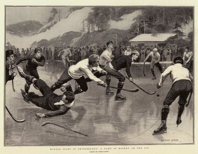Sport invernali in Svizzera, una partita di hockey sul ghiaccio da George Soper