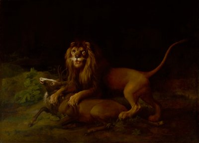 Un leone che attacca un cervo da George Stubbs
