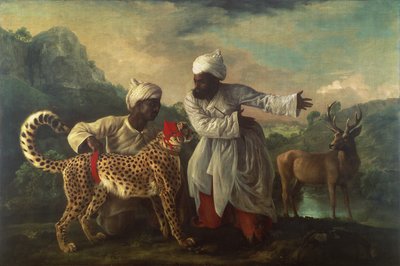 Ghepardo e cervo con due indiani da George Stubbs