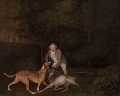 Freeman, il guardiacaccia del Conte di Clarendon, con una cerva morente e un cane, 1800 da George Stubbs