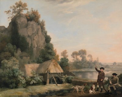 Due gentiluomini a caccia, con vista su Creswell Crags, presa sul posto da George Stubbs