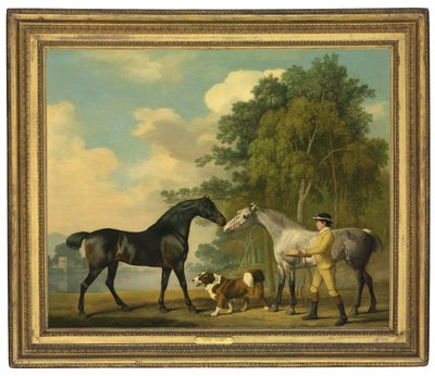 Due cacciatori con un giovane stalliere e un cane vicino a un lago, 1778 da George Stubbs