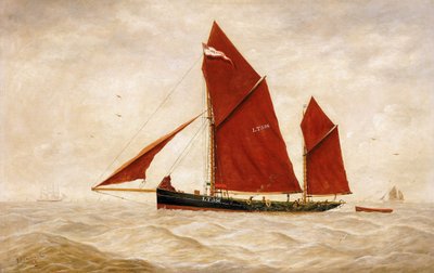 Un peschereccio della Compagnia di Lowestoft, con le sue caratteristiche vele rosse da George Vempley Burwood