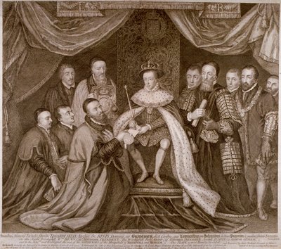 Edoardo VI firma una carta che dona Bridewell alla Città di Londra per una casa di lavoro, 1552 da George Vertue