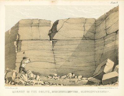 Cava di oolite, Minchinhampton, Gloucestershire (incisione a colori) da George Victor Du Noyer