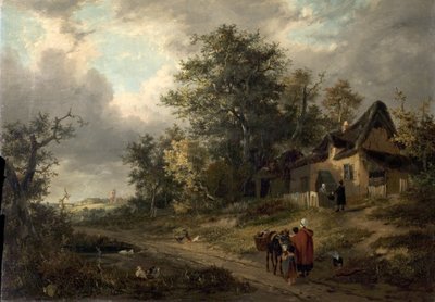 Paesaggio con cottage e calderaio, 1828 da George Vincent