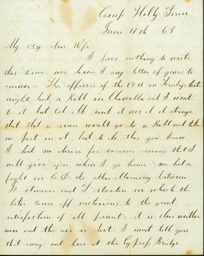 Lettera da George Wyckoff, Campo Holly, Tennessee, a Josephine, 11 giugno 1863 da George W. Wyckoff