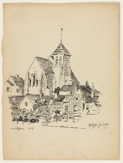 Chiesa a Montigny-Sur-Loing, Francia, Schizzo di Viaggio da George Washington Maher