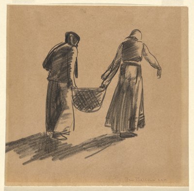 Donna con Cesto, e foglio di copertura con istruzioni di stampa da George Wesley Bellows