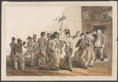 Un sergente reclutatore del 33° Reggimento di Fanteria, 1814 (acquatinta colorata) da George after Walker