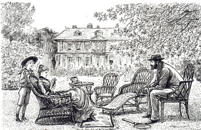 Incisione che raffigura mobili tipici in vimini. Illustrato da George du Maurier da George du Maurier
