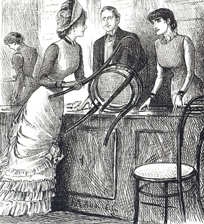 Fumetto che commenta le condizioni di lavoro degli assistenti di negozio da George du Maurier