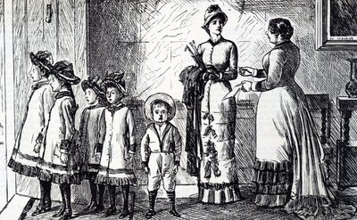 Cartone che raffigura una madre con la sua prole da George du Maurier