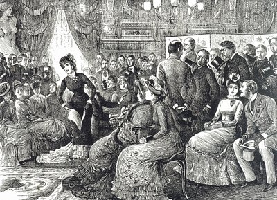 Fumetto che raffigura un tipico concerto in salotto da George du Maurier