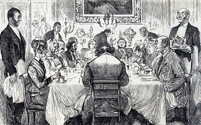 Cartone animato che raffigura una serata elegante in una casa vittoriana da George du Maurier