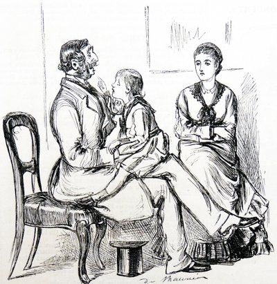 Bambino affascinato dalla gomma usata per fissare i denti falsi da George du Maurier