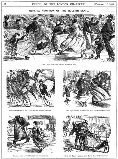 Adozione generale del pattino a rotelle. Cartoni animati di George du Maurier da Punch da George du Maurier