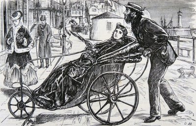 Patrick che spinge la sedia da bagno della signora da George du Maurier